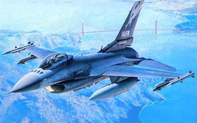General Dynamics F-16C Fighting Falcon, 144th Fighter Wing, US Air Force, jet fighter, General Dynamics, American Army, Flying F-16, fighter, F-16, combat aircraft, artwork