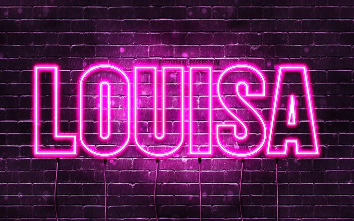 Louisa, 4k, des fonds d&#39;&#233;cran avec des noms, des noms f&#233;minins, Louisa nom, violet n&#233;on, Joyeux Anniversaire Louisa, une photo avec le nom de Louisa