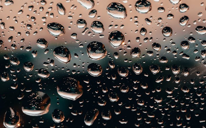 قطرات الماء على الزجاج, خلفية قطرات الماء, نسيج الزجاج, المطر خارج النافذة, قطرات الماء