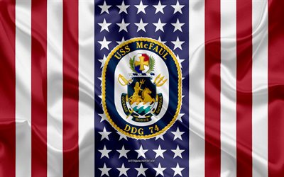 USS McFaul Emblem, DDG-74, American Flag, US Navy, USA, USS McFaul Badge, US warship, Emblem of the USS McFaul