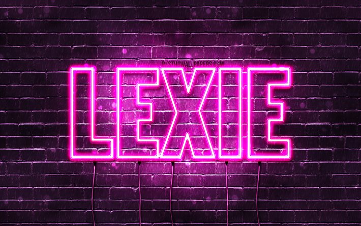 Lexie, 4k, fondos de pantalla con los nombres, los nombres femeninos, Lexie nombre, p&#250;rpura luces de ne&#243;n, Feliz Cumplea&#241;os Lexie, imagen con Lexie nombre