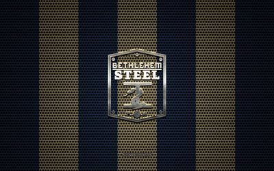 bethlehem fc-logo, american soccer club, philadelphia union ii, metall-emblem, blau-gold-metal-mesh-hintergrund, fc bethlehem, usl, chester, pennsylvania, usa, fu&#223;ball