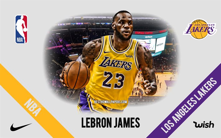 LeBron James, Los Angeles Lakers, Amerikansk Basketspelare, NBA, portr&#228;tt, USA, basket, Staples Center, Los Angeles Lakers logotyp
