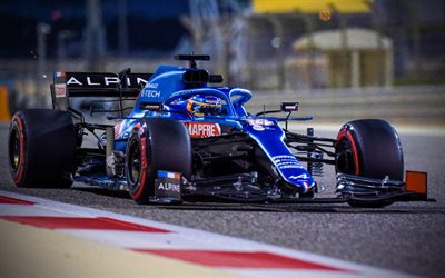 Fernando Alonso, pista, Alpine A521 in pista, Formula 1, 2021 F1, auto sportive, Alpine F1 Team, Alpine A521, F1, Alpine 2021, nuova A521