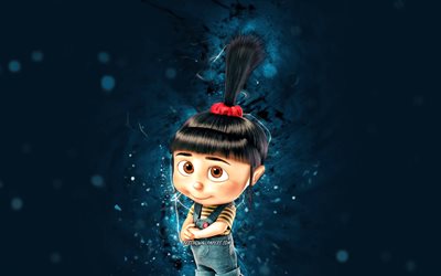 Agnes, 4k, blue neon lights, Minions The Rise of Gru, Despicable Me, Agnes Gru, Minions, Agnes Minions