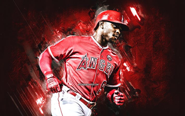 Justin Upton, Los Angeles Angels, MLB, American baseball player, red stone background, Major League Baseball, baseball