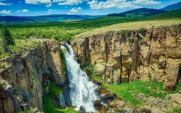 Colorado, 4k, Waterfall, 夏。, 美しい自然, 崖, 河川, 米国, アメリカ, Rocks (岩), アメリカの自然
