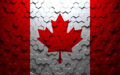 flagge von kanada, wabenkunst, kanada-sechseck-flagge, kanada, 3d sechseck-kunst, kanada-flagge