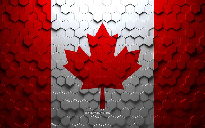 Flag of Canada, honeycomb art, Canada hexagons flag, Canada, 3d hexagons art, Canada flag