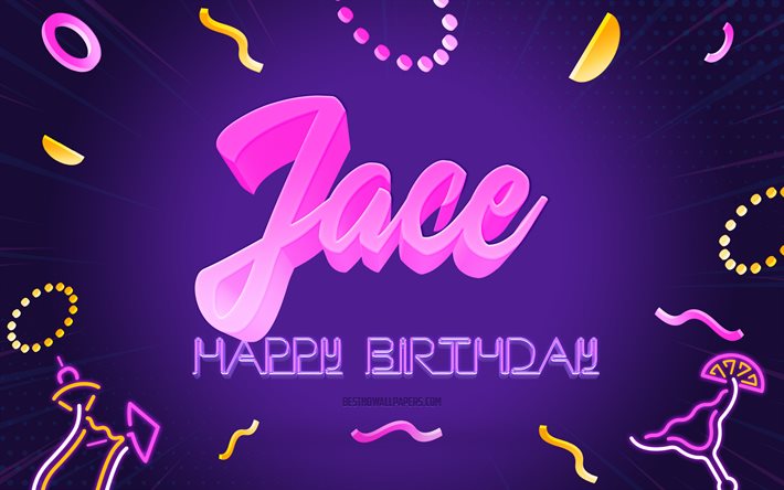 Grattis p&#229; f&#246;delsedagen Jace, 4k, Purple Party Background, Jace, kreativ konst, Happy Jace f&#246;delsedag, Jace namn, Jace Birthday, Birthday Party bakgrund