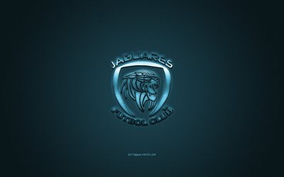 Jaguares de Cordoba, Colombian football club, blue logo, blue carbon fiber background, Categoria Primera A, football, Cordoba, Colombia, Jaguares de Cordoba logo