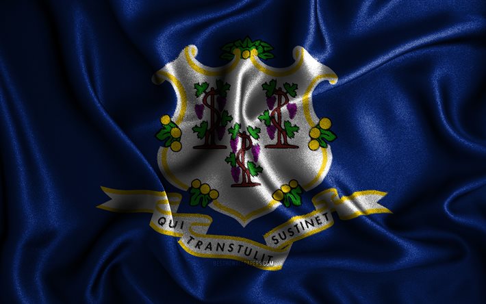 Connecticut-flagga, 4k, v&#229;giga sidenflaggor, amerikanska stater, USA, tygflaggor, 3D-konst, Connecticut, Amerikas f&#246;renta stater, Connecticut 3D-flagga