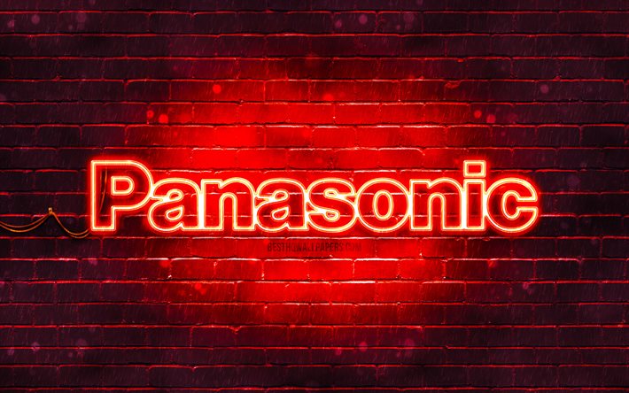 Panasonic kırmızı logo, 4k, kırmızı brickwall, Panasonic logosu, markalar, Panasonic neon logosu, Panasonic