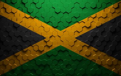 flagge von jamaika, wabenkunst, jamaika-sechseck-flagge, jamaika, 3d-sechseck-kunst, jamaika-flagge