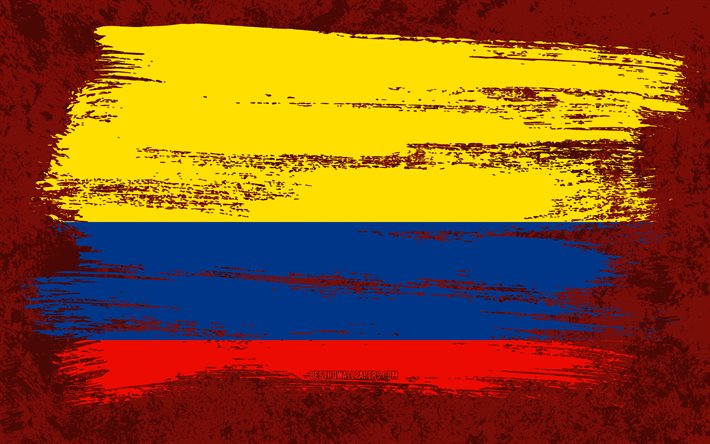 4k, drapeau de la Colombie, drapeaux de grunge, pays d&#39;Am&#233;rique du Sud, symboles nationaux, coup de pinceau, drapeau colombien, art grunge, Am&#233;rique du Sud, Colombie