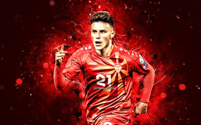 Elif Elmas, 4k, North Macedonia National Team, soccer, footballers, red neon lights, Macedonian football team, Elif Elmas 4K