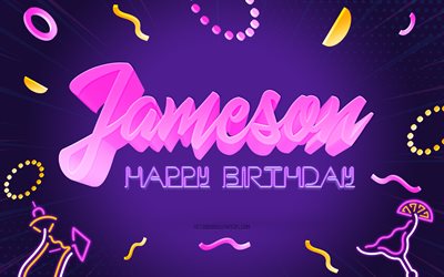 alles gute zum geburtstag jameson, 4k, lila party hintergrund, jameson, kreative kunst, alles gute zum jameson geburtstag, jameson name, jameson geburtstag, geburtstag party hintergrund