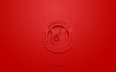 Jamshedpur FC, شعار 3D الإبداعية, خلفية حمراء, 3d شعار, نادي كرة القدم الهندي, الدوري الهندي الممتاز, جامشيدبور, الهند, فن ثلاثي الأبعاد, كرة القدم, Jamshedpur FC شعار 3D