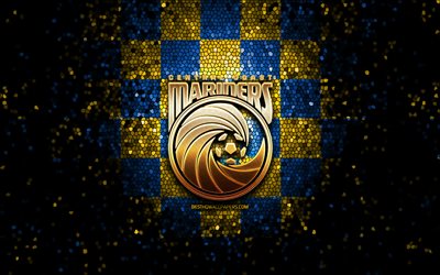 Central Coast Mariners FC, glitter logo, A-League, yellow blue checkered background, soccer, australian football club, Central Coast Mariners logo, Australia, mosaic art, football, Central Coast Mariners