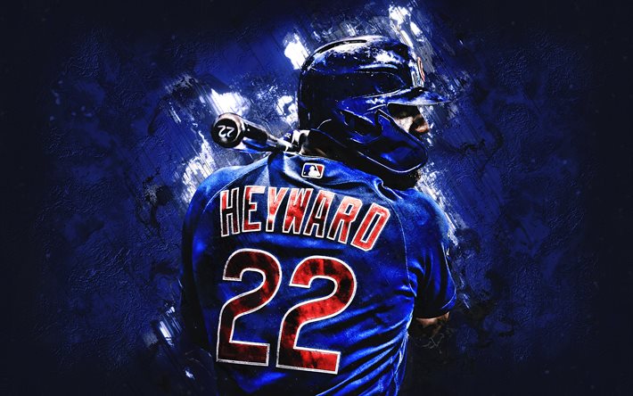 Jason Heyward, Chicago Cubs, MLB, American baseball player, portrait, blue stone background, baseball, Major League Baseball