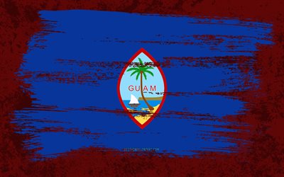 4k, drapeau de Guam, drapeaux de grunge, pays oc&#233;aniens, symboles nationaux, coup de pinceau, art grunge, Oc&#233;anie, Guam