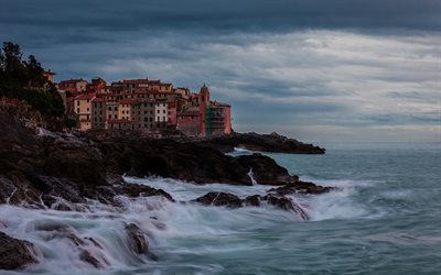 Tellaro, Gulf of Poets, Liguria, evening, sunset, coast, Gulf of La Spezia, Mediterranean Sea, Italy