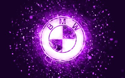 Logo violet BMW, 4k, néons violets, créatif, fond abstrait violet, logo BMW, marques de voitures, BMW
