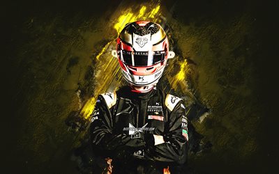 Jean-Eric Vergne, French racing driver, DS Techeetah Formula E Team, yellow stone background, Formula E, grunge art
