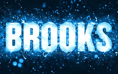 Happy Birthday Brooks, 4k, blue neon lights, Brooks name, creative, Brooks Happy Birthday, Brooks Birthday, popular american male names, picture with Brooks name, Brooks