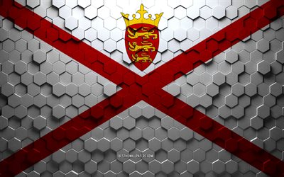 Drapeau de Jersey, art en nid d&#39;abeille, drapeau d&#39;hexagones de Jersey, Jersey, art d&#39;hexagones 3d, drapeau de Jersey