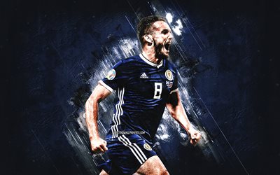 John McGinn, Scotland national football team, Scottish football player, blue stone background, football, Scotland