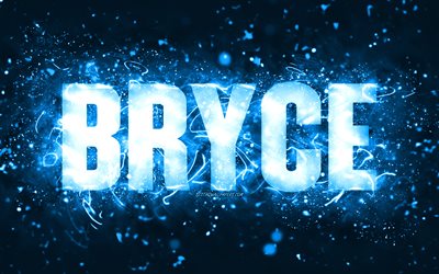 Happy Birthday Bryce, 4k, blue neon lights, Bryce name, creative, Bryce Happy Birthday, Bryce Birthday, popular american male names, picture with Bryce name, Bryce