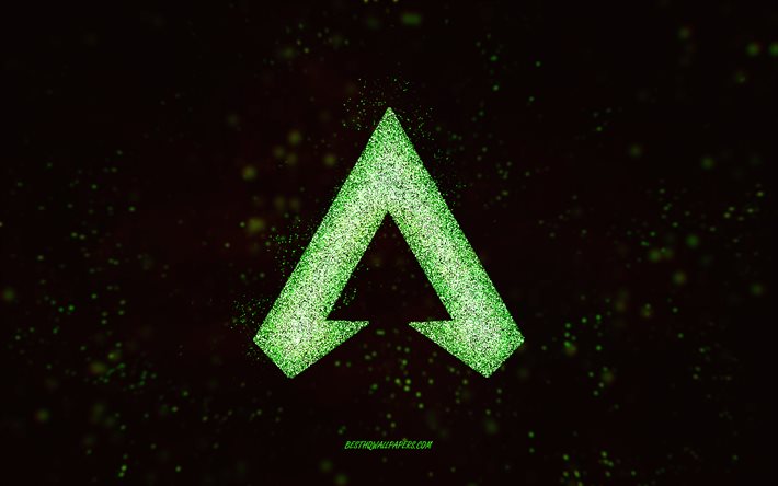 Apex Legends glitter logo, black background, Apex Legends logo, green glitter art, Apex Legends, creative art, Apex Legends green glitter logo