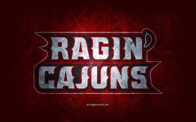 Louisiana Ragin Cajuns, アメリカンフットボール, 赤い背景, Louisiana RaginCajunsのロゴ, グランジアート, 全米大学体育協会, フットボール, 米国, Louisiana RaginCajunsエンブレム