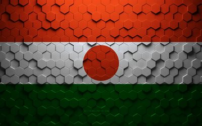flagge von niger, wabenkunst, niger-sechseck-flagge, niger, 3d-sechseck-kunst, niger-flagge