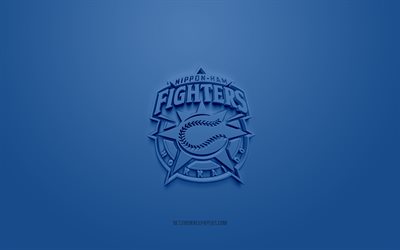 Hokkaido Nippon-Ham Fighters, logotipo 3D criativo, NPB, fundo azul, emblema 3D, time de beisebol japon&#234;s, Nippon Professional Baseball, Hokkaido, Jap&#227;o, arte 3D, beisebol, logotipo 3D do Hokkaido Nippon-Ham Fighters