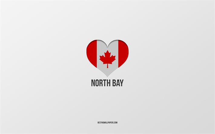 ノースベイが大好き, カナダの都市, 灰色の背景, ノースベイCity in Ontario Canada, カナダ, カナダ国旗のハート, 好きな都市