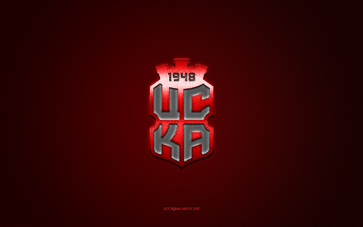 FC CSKA 1948 Sofia, Bulgarian football club, white logo, red carbon fiber background, Bulgarian First League, Parva liga, football, Sofia, Bulgaria, FC CSKA 1948 Sofia logo