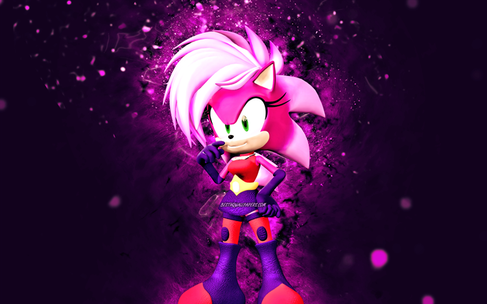 Sonia the Hedgehog, 4K, purple neon lights, Sonic the Hedgehog series, artwork, Sonic Underground, creative, Sonia the Hedgehog  4K