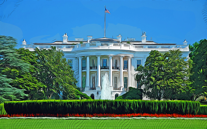 White House, 4k, abstract citiscapes, vector art, american landmarks, creative, american tourist attractions, White House drawing, Pennsylvania Avenue, Washington, USA, America