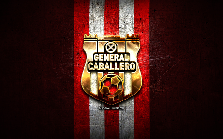 一般caballero jlm fc, ゴールデンマーク, パラグアイプリメ部門, 赤い金属の背景, サッカー, ベネズエラフットボールクラブ, クラブ一般caballero jlmロゴ, ベネズエラプリメ部門, クラブ一般caballero jlm