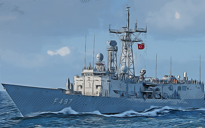 tcg göksu, f-497, 4k, vektör çizim, tcg göksu çizimi, türk deniz kuvvetleri, yaratıcı sanat, tcg göksu sanatı, f497, soyut gemiler, tcg göksu f-497, türk donanması
