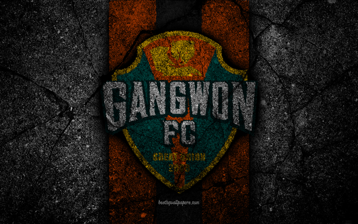 Gangwon FC, 4k, logo, K-League Classic, grunge, soccer, football club, South Korea, Gangwon, K League 1, asphalt texture, FC Gangwon