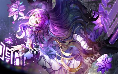Byakuren Hijiri, art, purple hair, manga, flowers, Touhou, Hijiri Byakuren