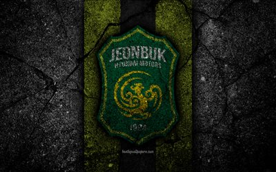 Jeonbuk FC, 4k, logo, K-League Cl&#225;ssico, grunge, futebol, clube de futebol, Coreia Do Sul, Jeonbuk, K League 1, a textura do asfalto