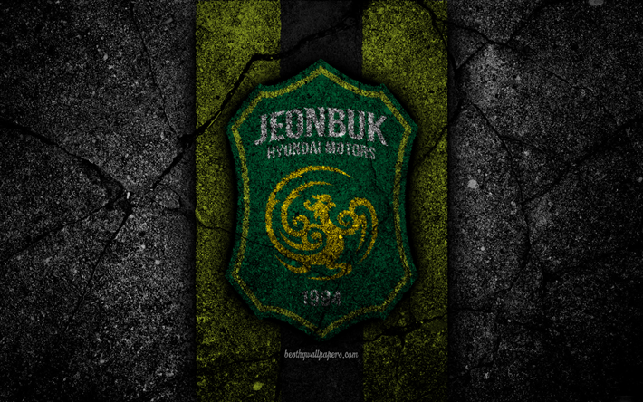 Jeonbuk FC, 4k, logotyp, K-League-Klassiska, grunge, fotboll, football club, Sydkorea, Jeonbuk, K League 1, asfalt konsistens, FC Jeonbuk
