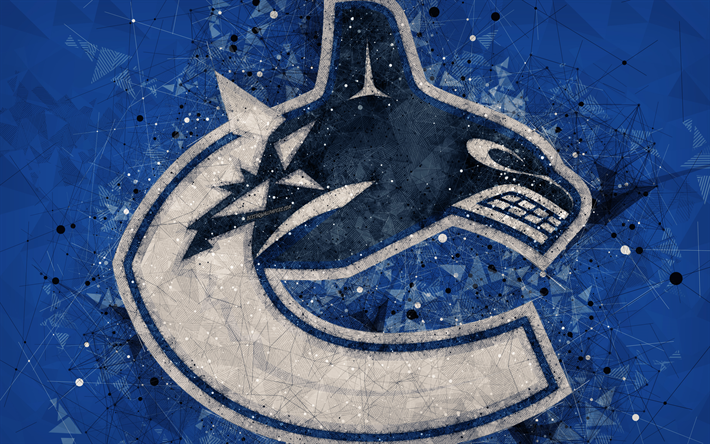 Vancouver Canucks, 4k, Kanadensisk hockey club, kreativ konst, logotyp, kreativa geometriska art, emblem, NHL, bl&#229; abstrakt bakgrund, Vancouver, British Columbia, Kanada, USA, hockey, National Hockey League