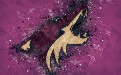 Arizona Coyotes, 4k, American hockey club, creative art, logo, luova geometrinen art, tunnus, NHL, violetti abstrakti tausta, Glendale, Arizona, USA, jääkiekko, National Hockey League