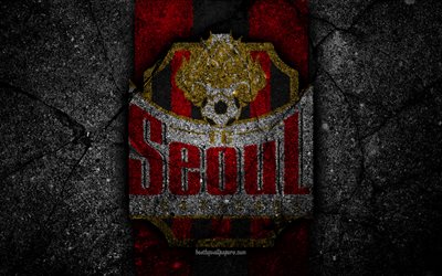 Seoul FC, 4k, logo, K-League Classic, grunge, soccer, football club, South Korea, Seoul, K League 1, asphalt texture, FC Seoul
