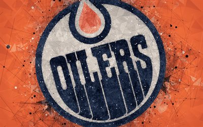 Edmonton Oilers, 4k, Canadian hockey club, creative art, logo, creative geometric art, emblem, NHL, orange abstract background, Edmonton, Alberta, Canada, USA, hockey, National Hockey League